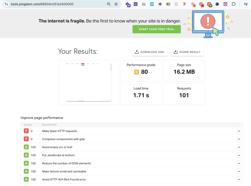 pingdom speed test example
