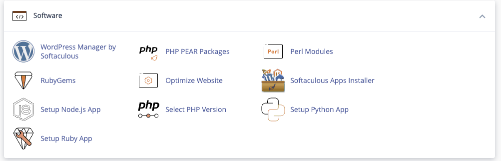 cPanel 的 Software 區塊，網站安全更新 PHP 要從 Select PHP Version 進入