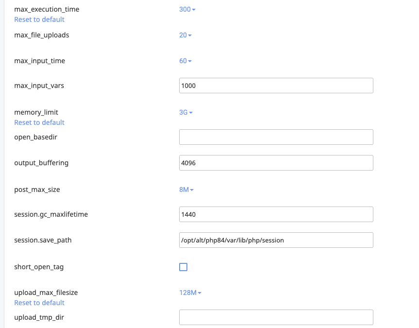 網站安全檢查要看的 PHP 設定：在 PHP Selector 的 Options 把 memory_limit 改成 3G