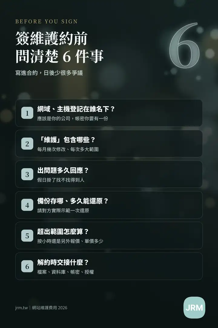 網站維護費用報價單與合約避雷:簽約前問清楚 6 件事檢查表